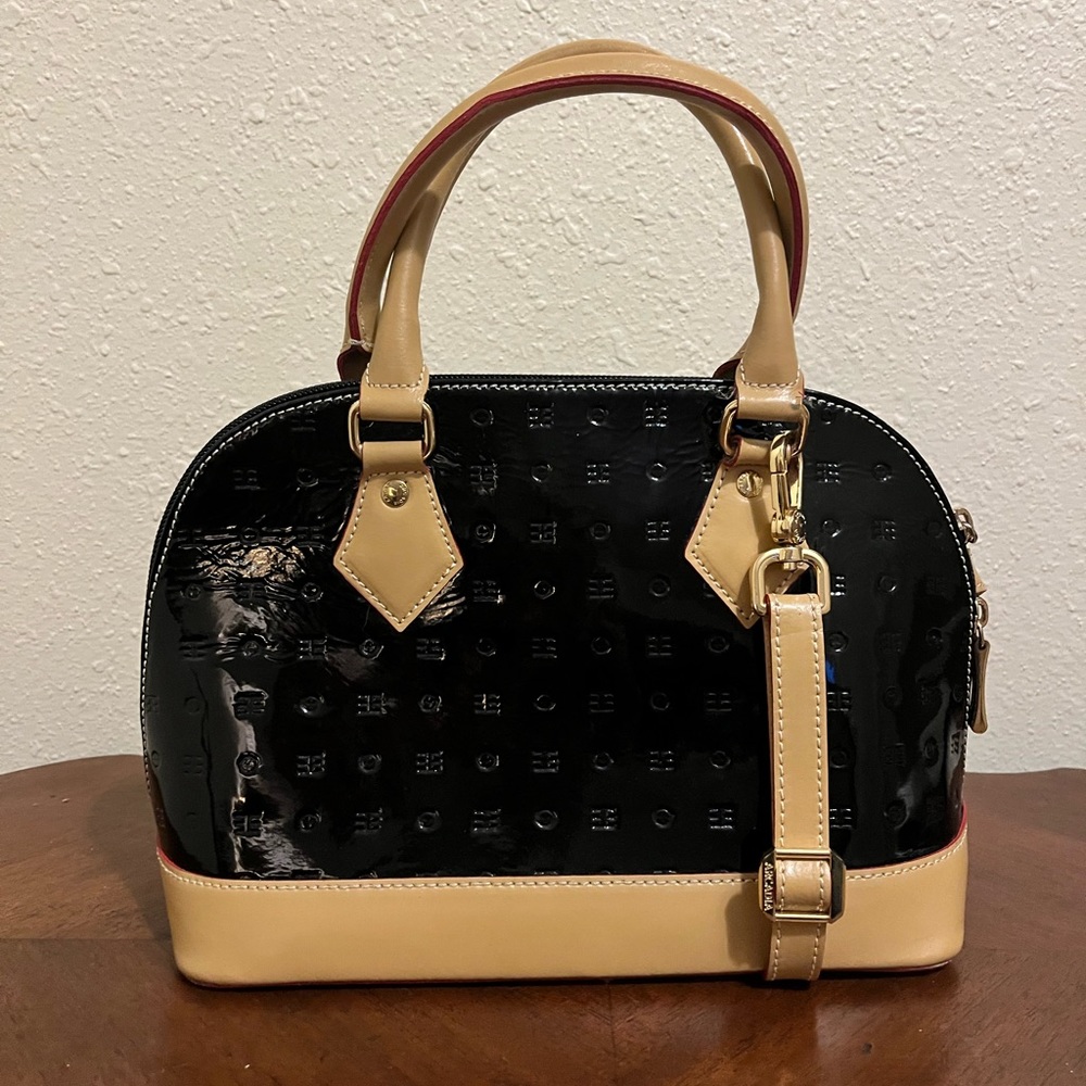 Arcadia Italian Black Patent Leather Domed satchel.
